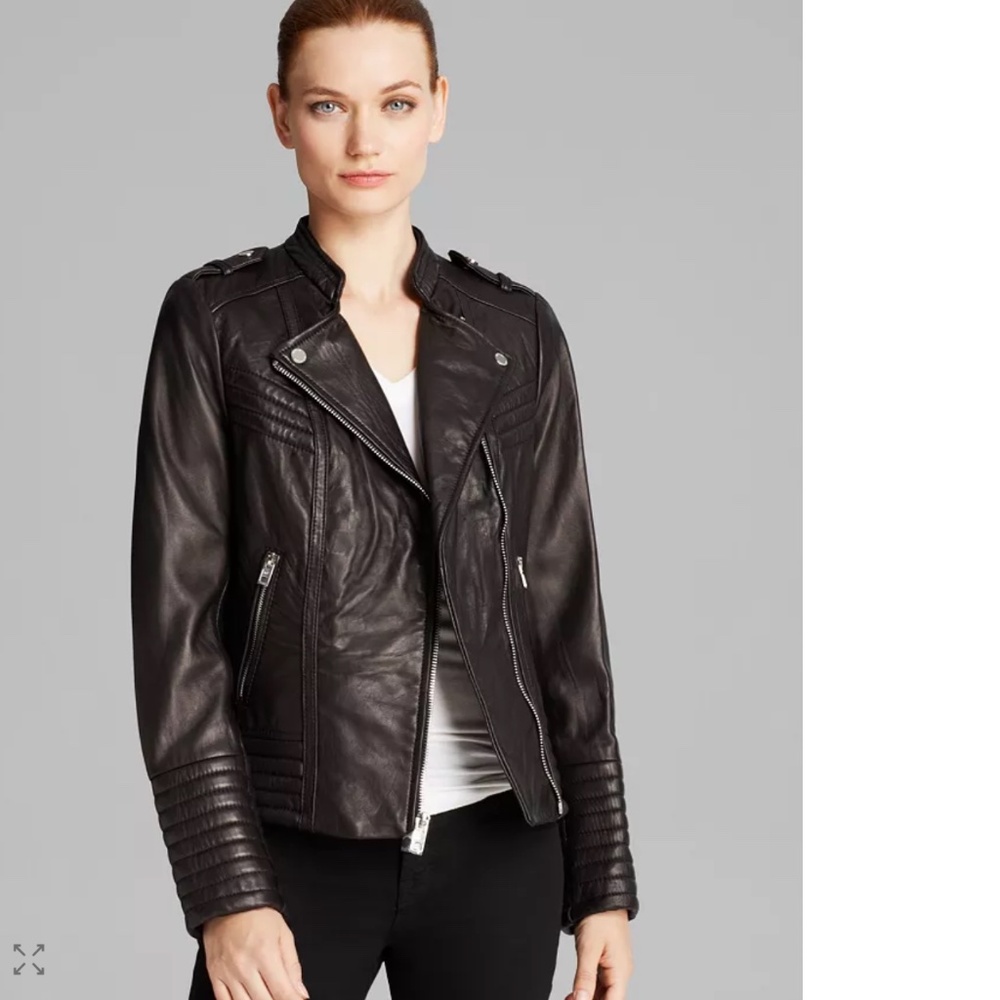 Michael Kors Asymmetric Moto Leather Jacket Black Silver Hardware Women's Small